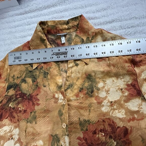 Harvé Bernard Womens Floral Button-Up Shirt Size 1X Brown Linen-Cotton Blend - Picture 6 of 8